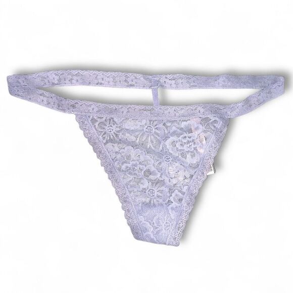 NWOT (XL) Victoria’s Secret Dream Lace V-String Thong Panty Sheer Lavender - Picture 2 of 8